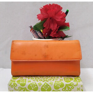LODIS Orange Leather Credit Card ID Window Trifold Wallet